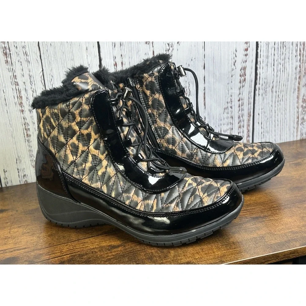 Khombu Molly Waterproof‎ Side-Zip Winter Ankle Boots Women's 8.5 Black Leopard